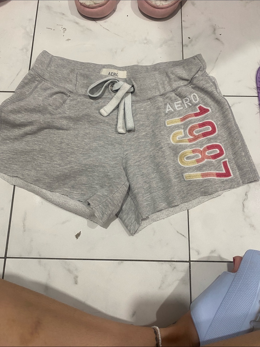Aeropostale Gray 1987 Logo Athletic Lounge Shorts